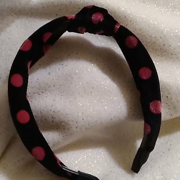 Pink and Black Polka Dot Velvet Headband - Picture 1 of 3